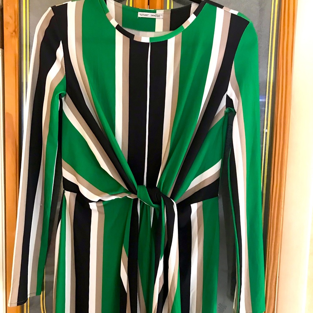 Zara, Long Striped Tie Front Dress, Size S - Picture 2 of 6